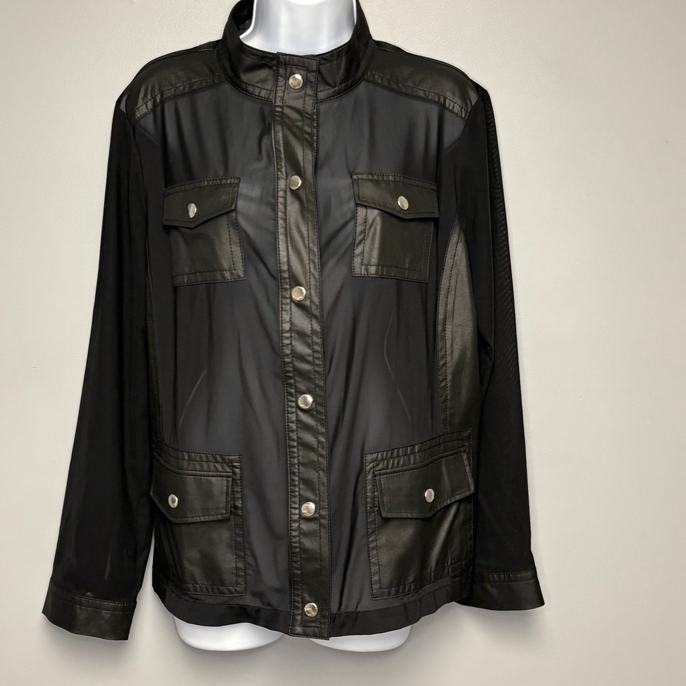NWT Chico's Zenergy Neema Black Mesh Overlay Rocker Goth Jacket Sz 2 (L)